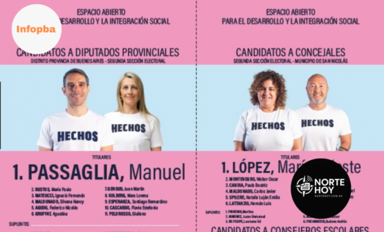Boletas de HECHOS: rosa predominante y candidatos con remeras con logo