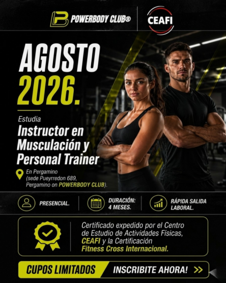 Abren las inscripciones para el curso de Instructor en Musculación y Personal Trainer en Pergamino